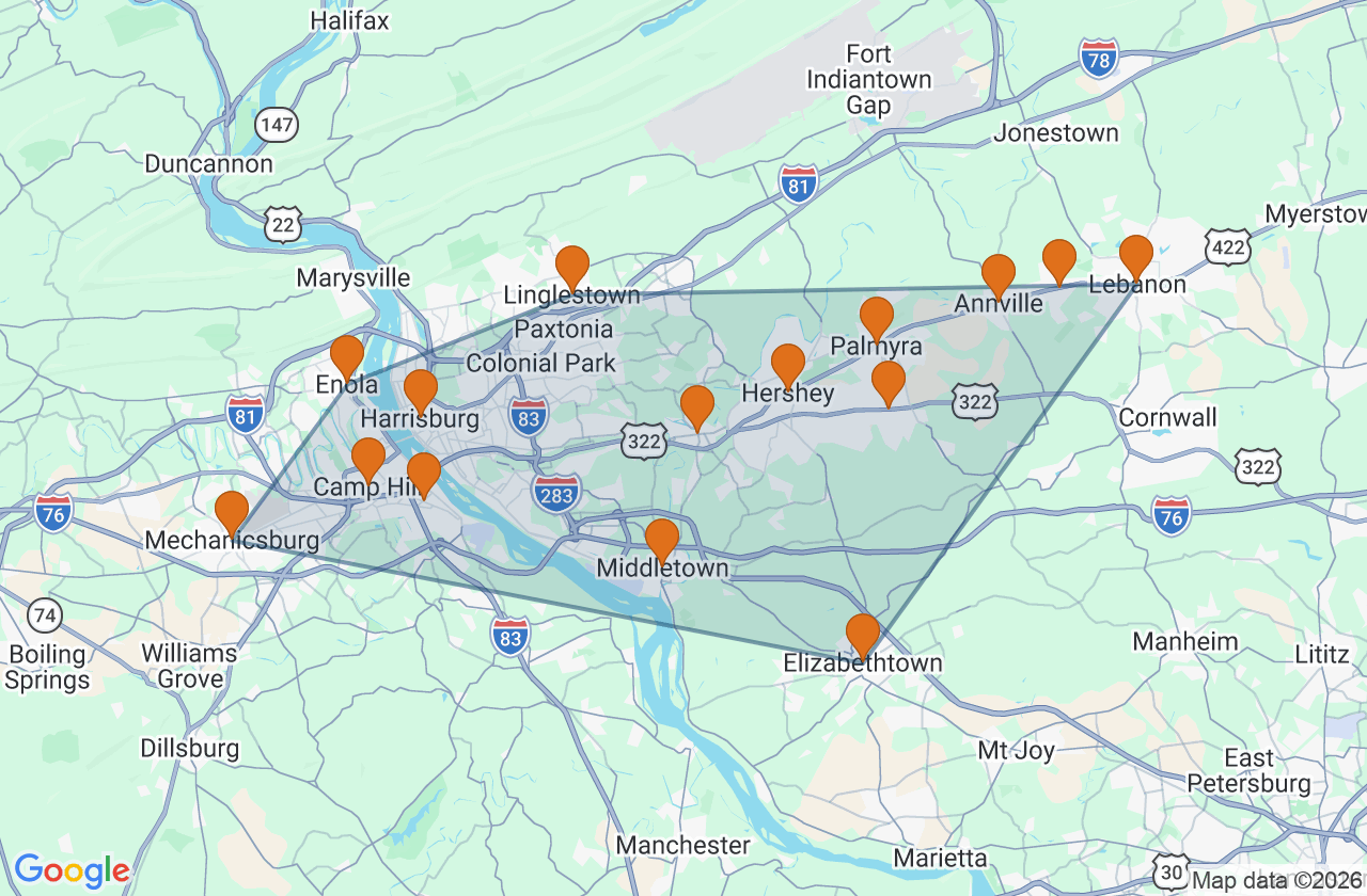 Hershey French Drain service area across Dauphin, Lebanon and northern Lancaster County